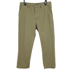 Quince Organic Stretch Cotton Twill Straight Leg Cropped Pant Size 10 Olive
